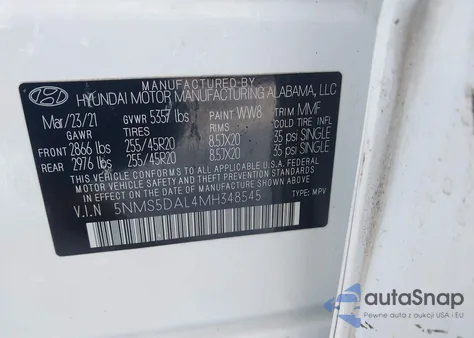 2021 Hyundai Santa Fe Calligraphy из США, поврежденный, VIN 5NMS5DAL4MH348545